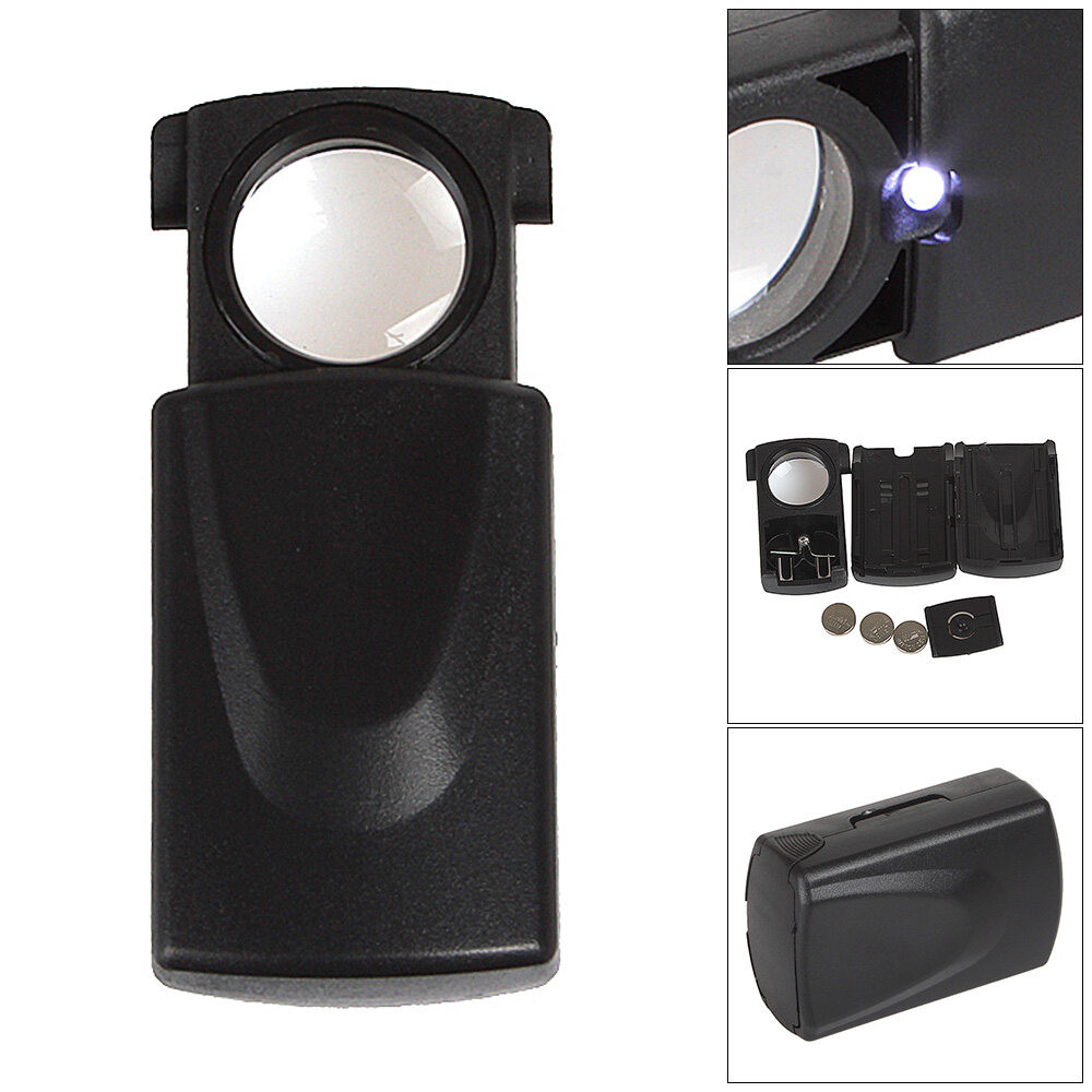 30X ABS Black Foldable Handheld Pull Type Jewelry Magnifier with LED ...