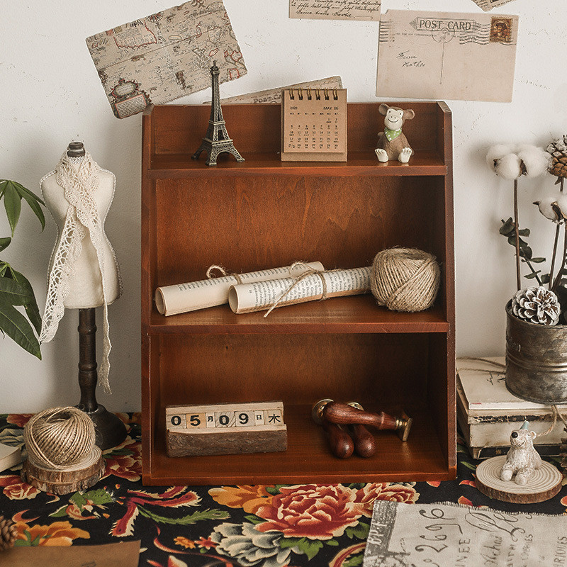 Desktop Storage Wall-Mounted Wooden Box Cabinet Wooden Desk Multi-Layer ...
