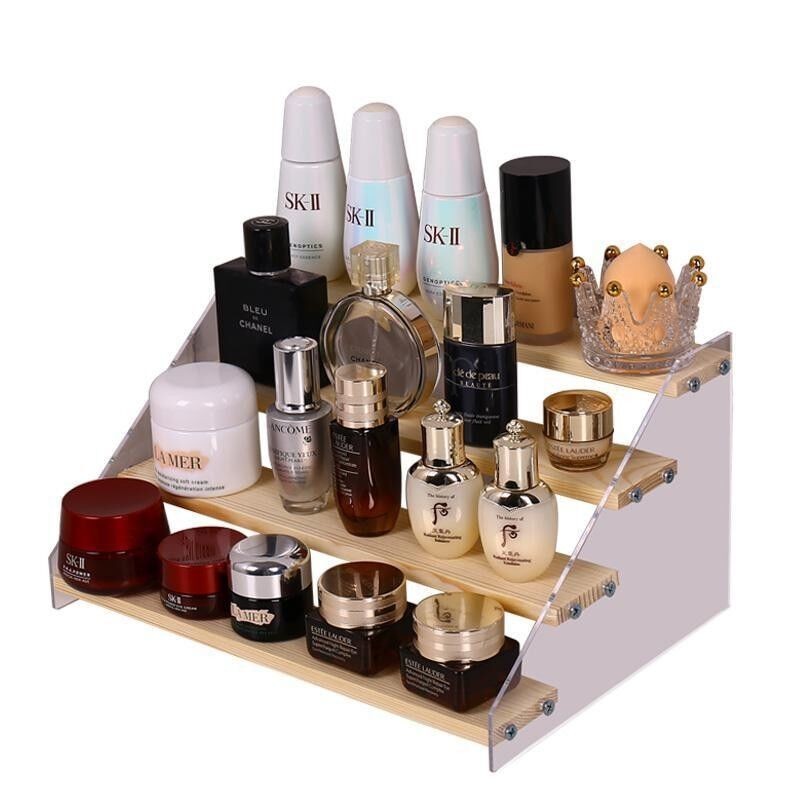 Step Shape Acrylic Display Showing Stand Cosmetics Shelf Wooden Jewelry ...