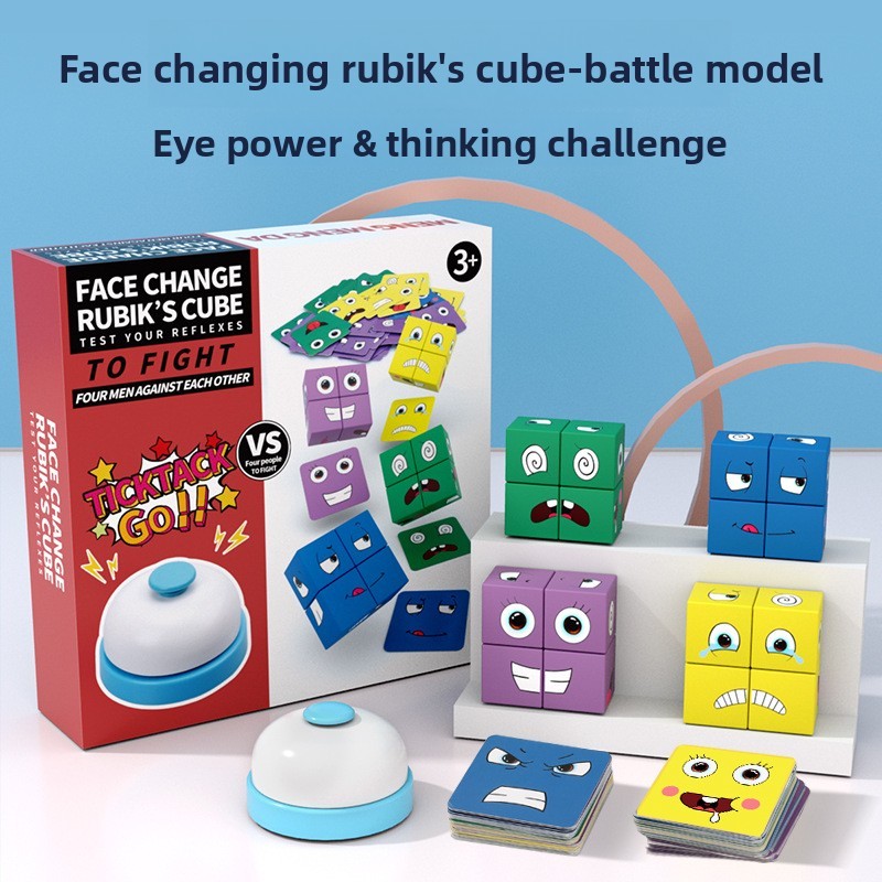 Children Wooden Battle Face-Changing Expression Rubik's Cube Building ...