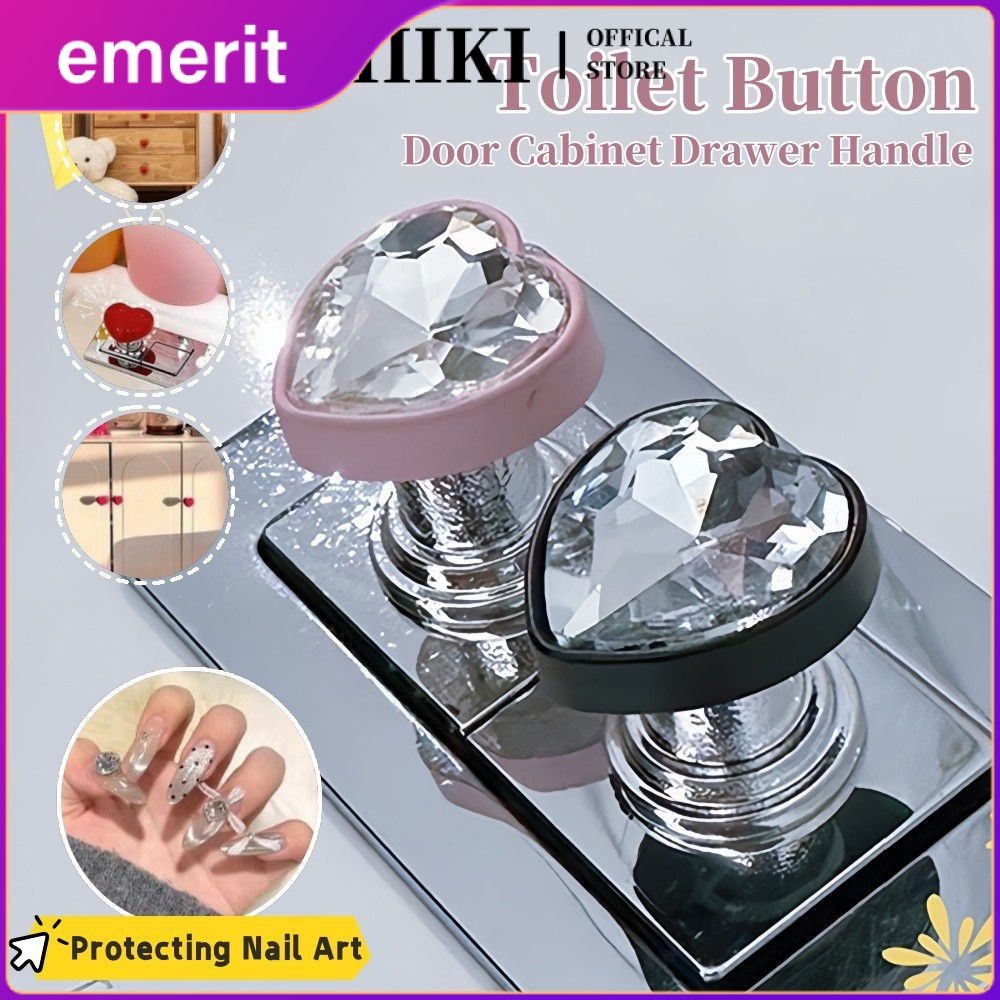 EELHOE toilet flush button crystal heart long nail art, adhesive drawer ...