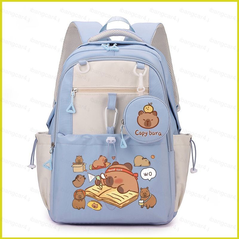 VPVMUKLRDK Cute Capybara Cartoon Backpack, Lightweight Large Capacity Waterproof Travel Backpack with Capybara Pencil Case (E,Large