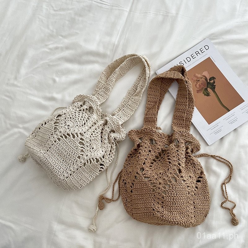 Cotton Rope Woven Drawstring Bag Women's Autumn Winter New Single ...