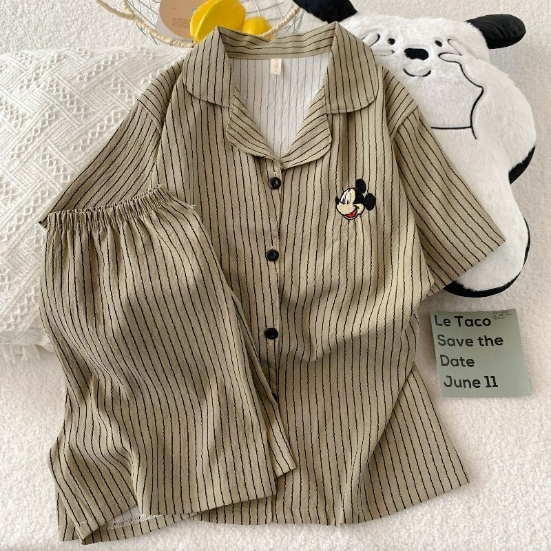 Striped cartoon pattern pajamas summer cloud cotton loose and ...