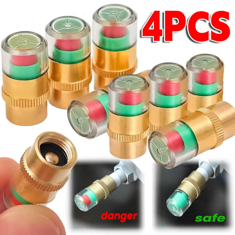 Tire Pressure Warning Caps 4PCS Copper Core, Color Coded Valve Caps for ...