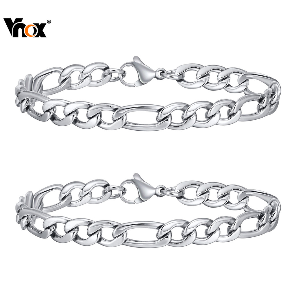 Vnox Fashion Figaro Men's Silver Bracelet, Stainless Steel Never Fading ...
