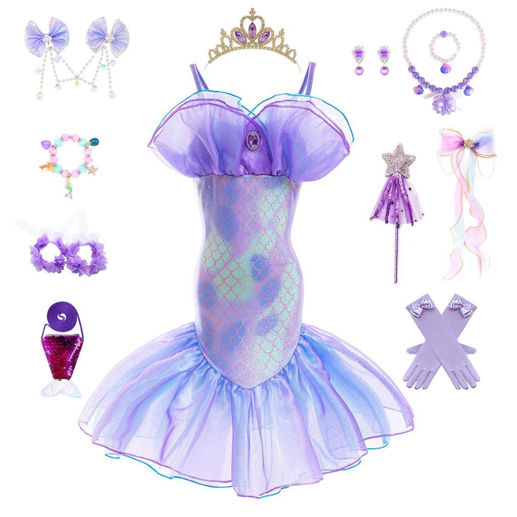 Children Dress Mermaid Girl Ariel Fishtail Princess Dress Halloween ...