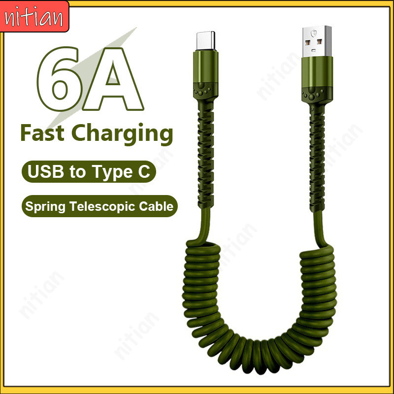 USB Cable 6A Extended Tail Spring Telescopic Data Cable Charging/Data ...