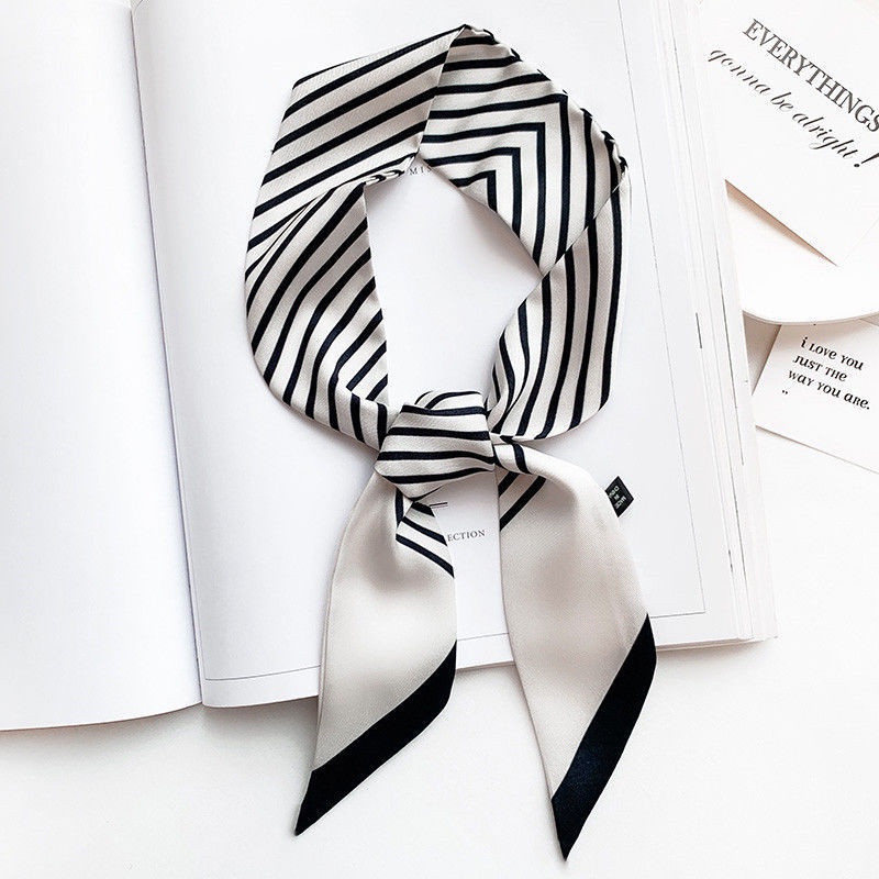 Korean Version ins Small Silk Scarf Simple Striped Female Fashionable ...