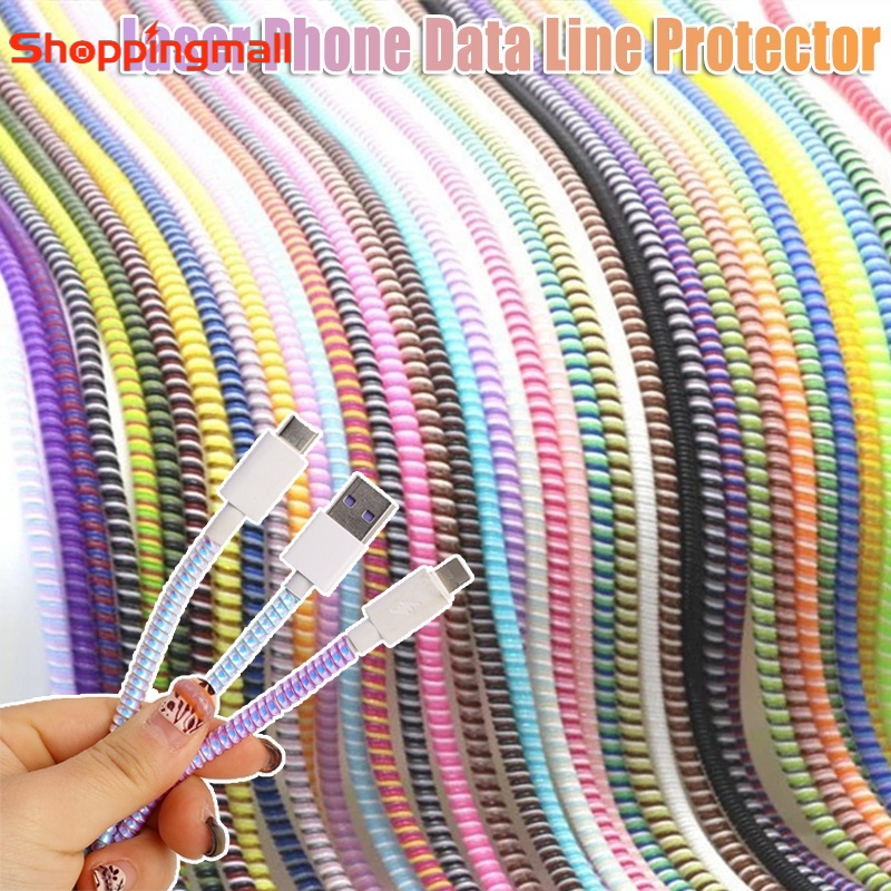 1.4m Laser Multicolour Spiral Charging Cable Protector Rope Universal ...