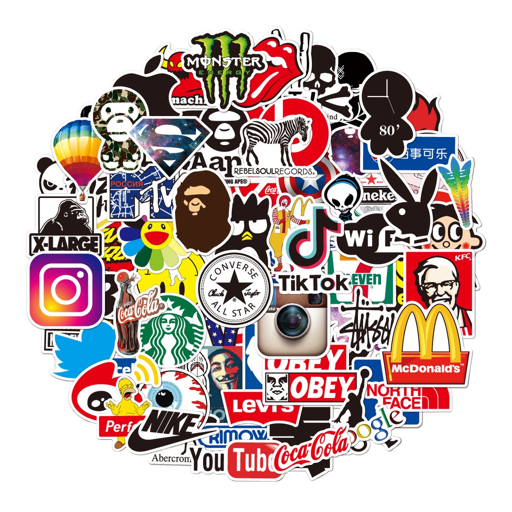 100Pcs/Set Fashion Brand Logo Waterproof Graffiti Stickers DIY Guitar ...