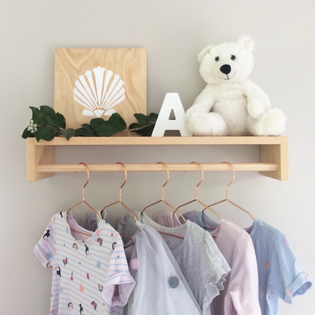 Hanging Shelf - Nursery Hanging Rack - Kids Wooden Clothes Rack Shelf ...