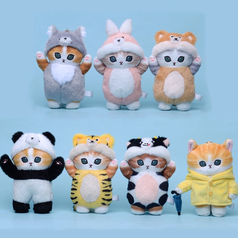 Kawaii Cat Mofusand Cosplay Animal Plush Doll Shark Cat Cute Keychain  Stuffed Toy Pendant Kid Gifts