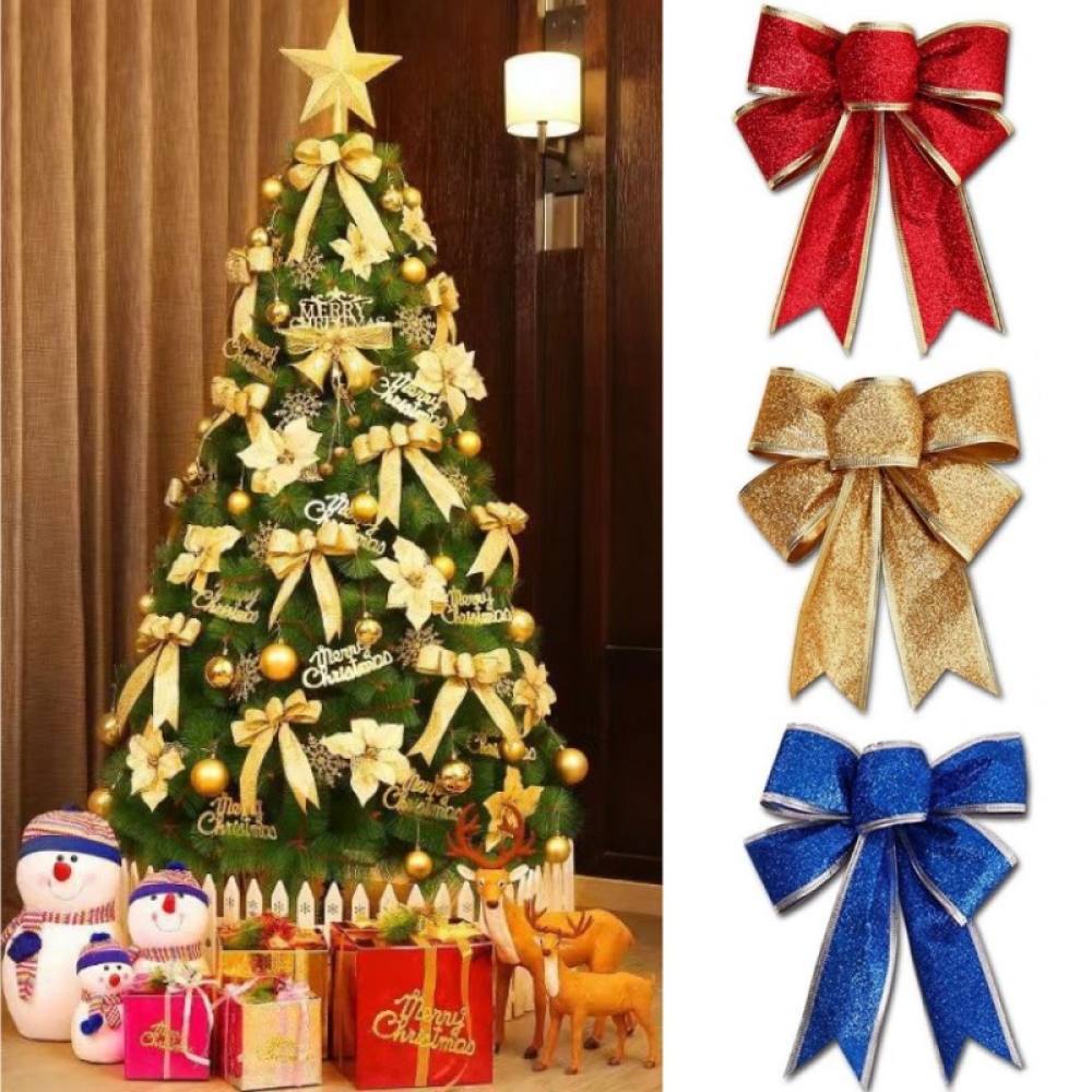 25cm Sparkling Glitter Ribbon Bow Christmas Decoration For Home Xmas