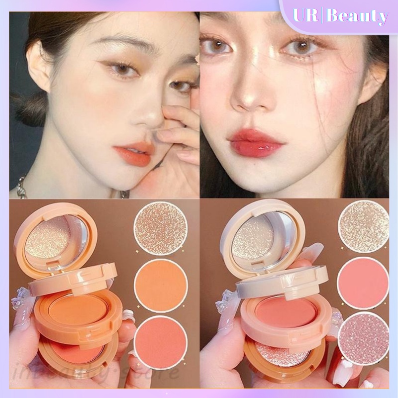 3In1 Matte Highlighter Blush Palette Pearly Blush Shiny Eyeshadow New