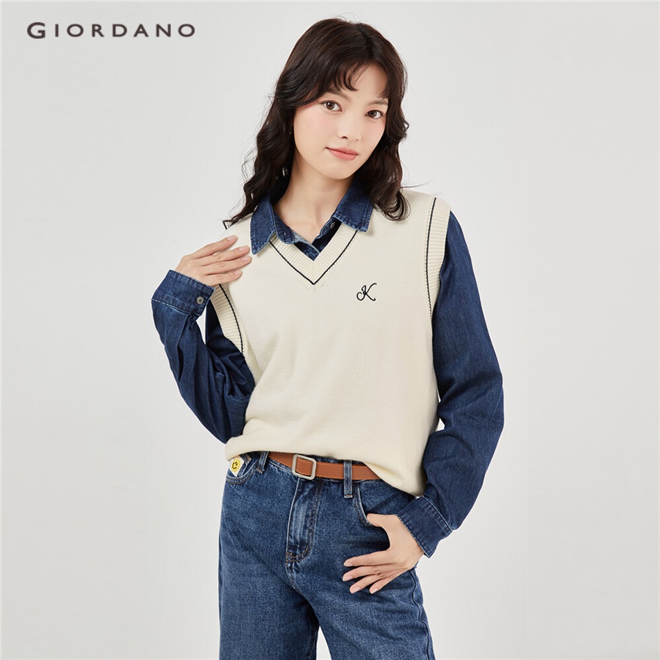 GIORDANO Women Letter Embroidery V-Neck Knit Vest 13353773 | Shopee ...