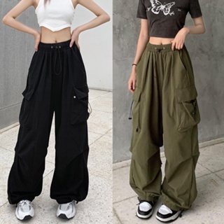 American retro overalls Cargo pants women straight Jogger bunched foot ...