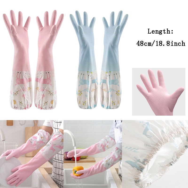 Rubber Gloves Long Dishwashing Gloves Waterproof Thicken Cooking Gloves  Waterproof Cleaning Gloves