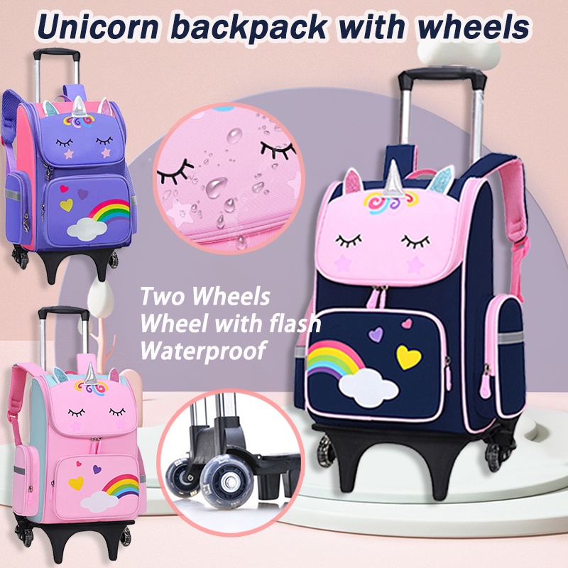 Unicorn Rolling Backpack For Girls Kids Backpack With Wheels Roller ...