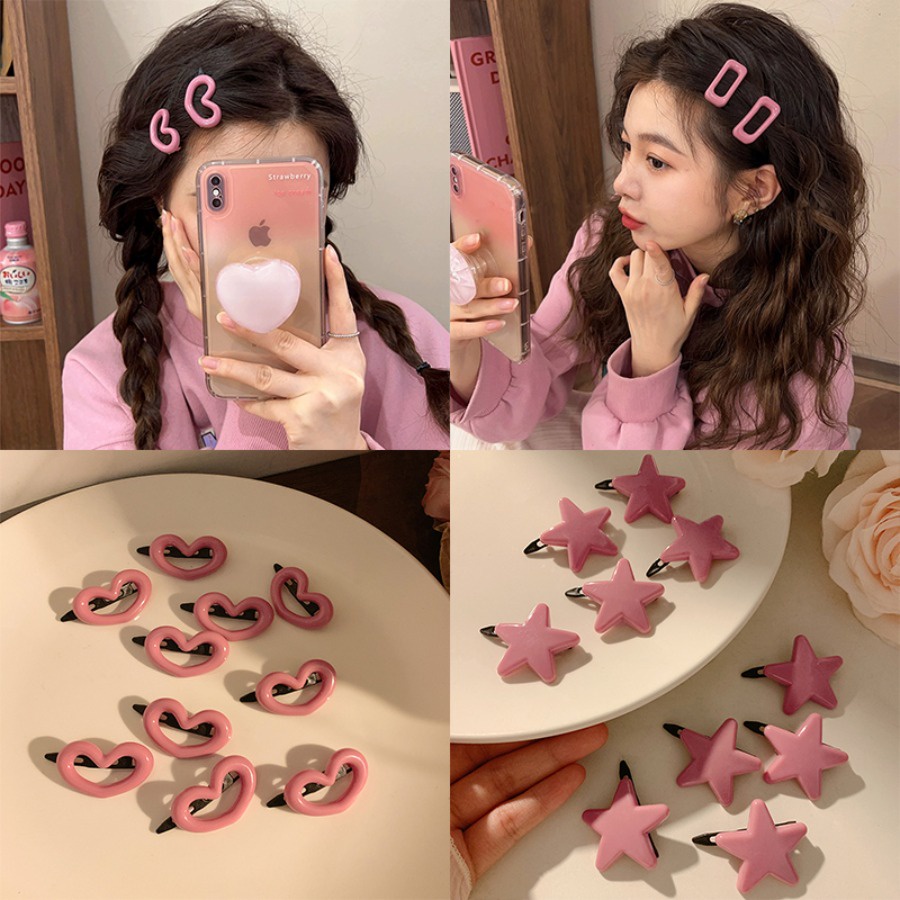 10 Pcs Set Korean Love Five Pointed Star Hairpin Girls Cute Pink Hair
