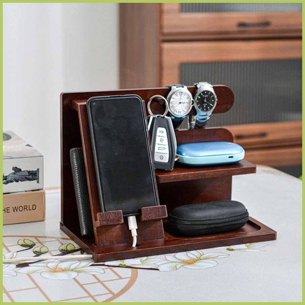 Night Stand Organizer Wooden Docking Station Men Bedside Table