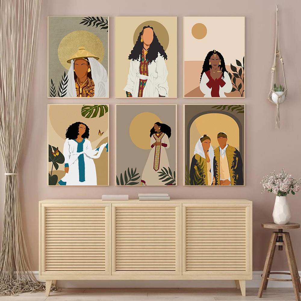 Abstract Eritrea Woman Poster Digital Sun Canvas Painting Mid Century ...