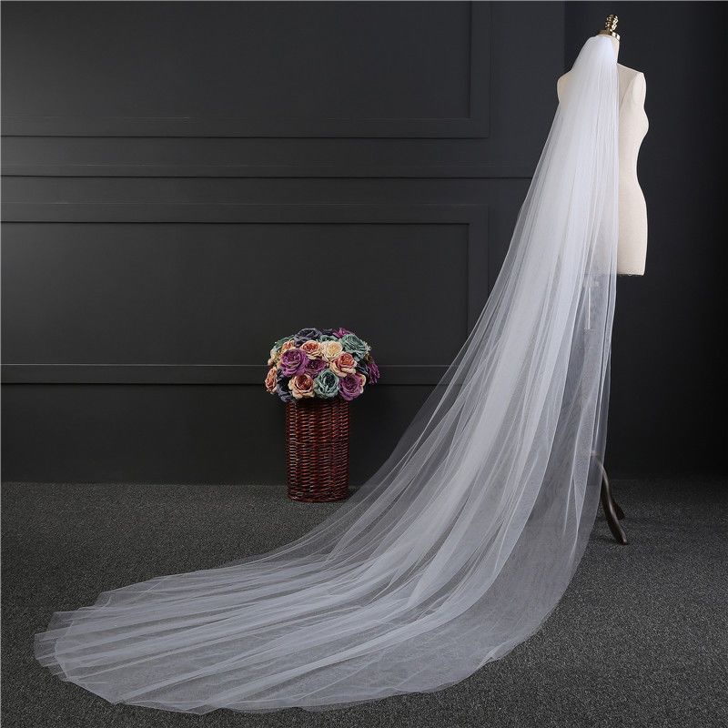 3m/3.8m/5m Double Layer Bridal Veil Long White Soft Trailing Headdress ...