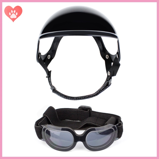 Amostlycute Pet Dog Helmet Goggles Set Uv Protection Sunglasses Motorcycle Safety Hat With
