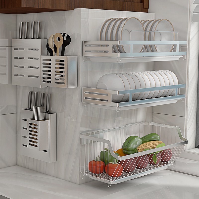304 stainless steel kitchen rack free punching wall hanging spice rack ...