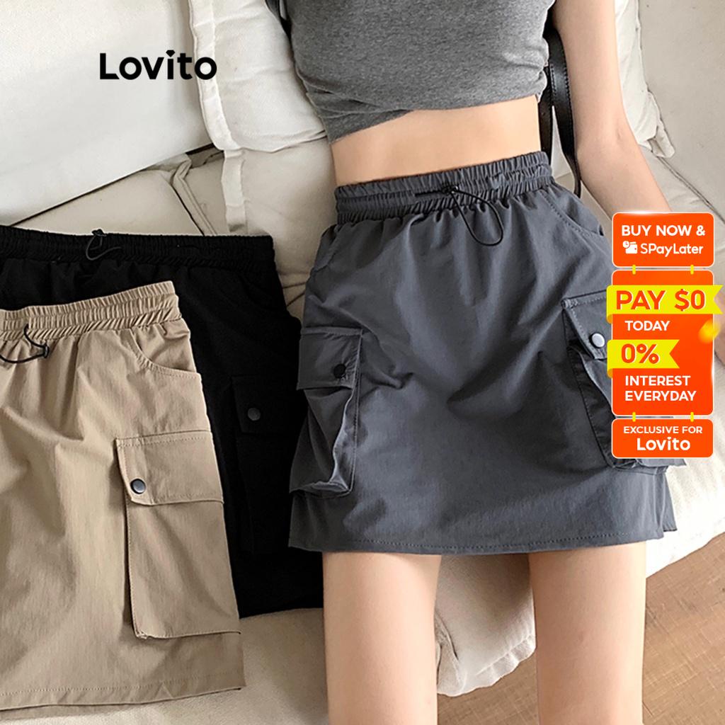 Lovito Casual Plain Pocket Pencil Mini Skirts for Women LNE15094 (Grey ...