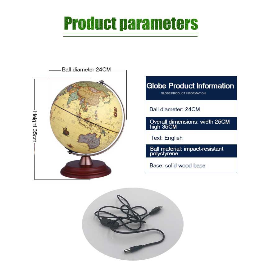 32CM LED Light World Earth Globe Map Geography Educational Toy Luminous ...