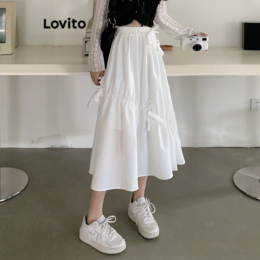 Lovito Women Skirt LNE20099 (White) | Shopee Philippines