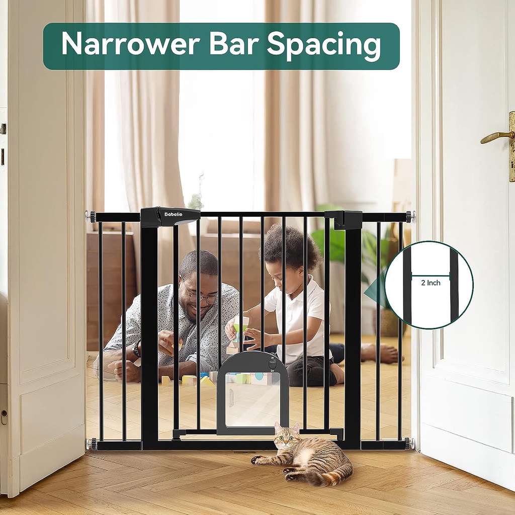 Upgraded Baby Gate with Cat Door, 2943" Auto Close Durable Dog Gate