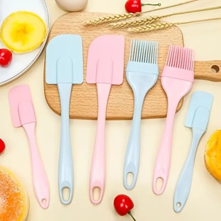 3 Pcs/Set Cream Scraper DIY Bread Cake Butter Spatula Mixer Oil Brush  Kitchen Baking Tool Silicone Spatula - Pink 