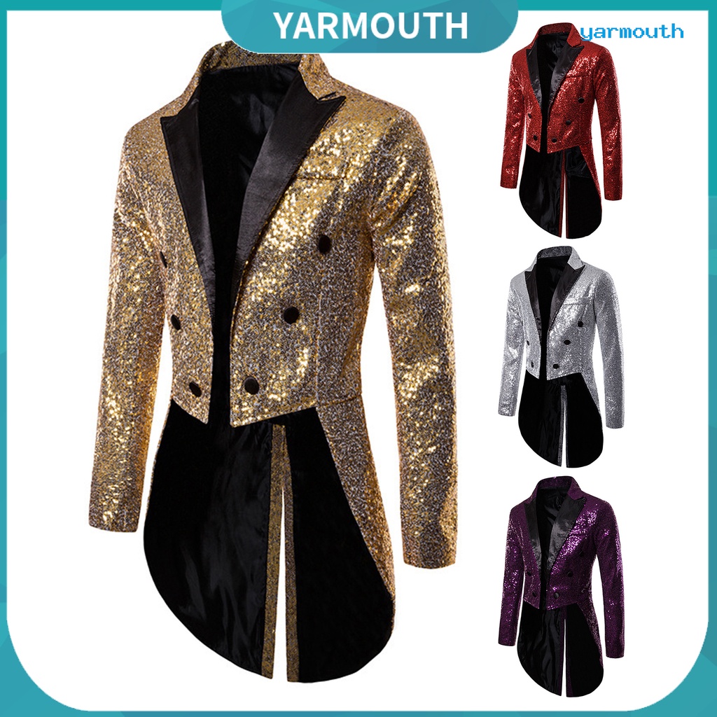 Men's Velvet Flip Fish Scale Sequin Dress Yolo Collar Color Jacket