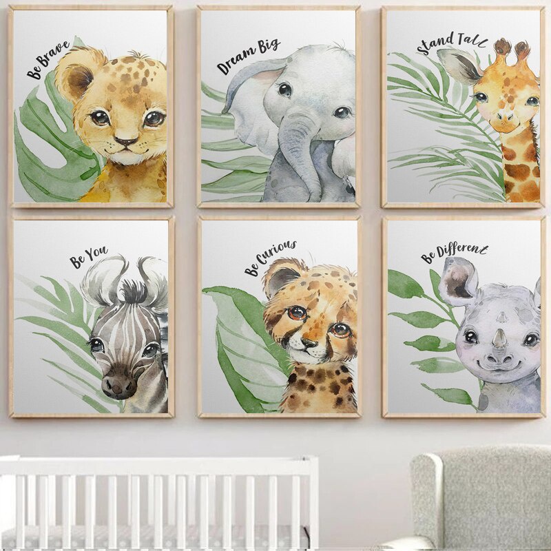 Safari Animals With Leaves Wall Poster Inspirational Qutoes Wall ...