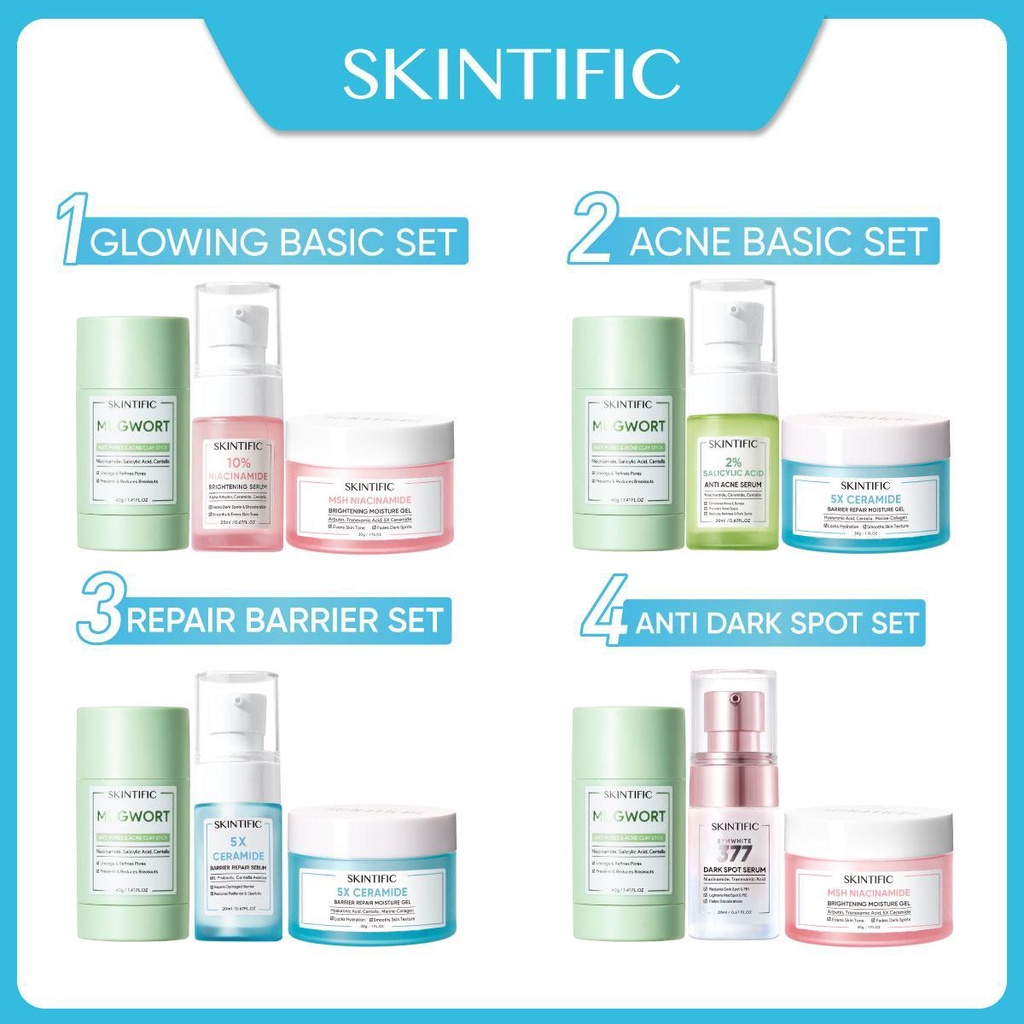 SKINTIFIC 3PCS Skin Care Set With Mugwort Clay Face Mask Moisturizer