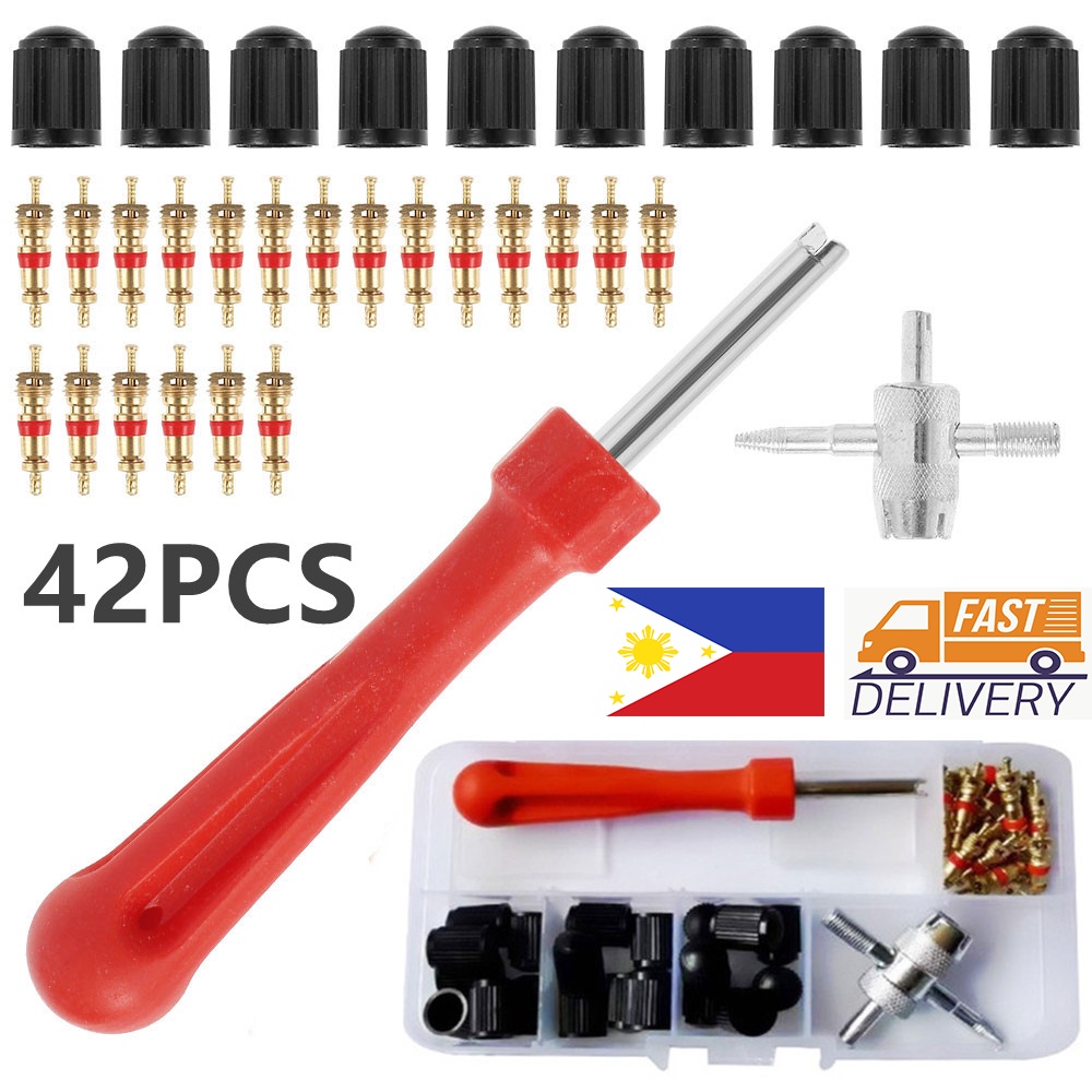 42PCS Tire Valve Repair Tool Set Brass Valve Cores Valve Stem Remover