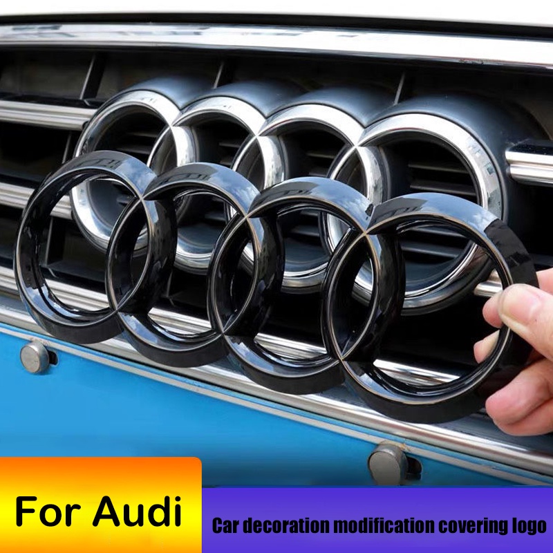 2Pcs ABS Four Ring Car Logo Cover Front Grille Badge Rear Trunk Emblem Decal For Audi A3 A4 A5