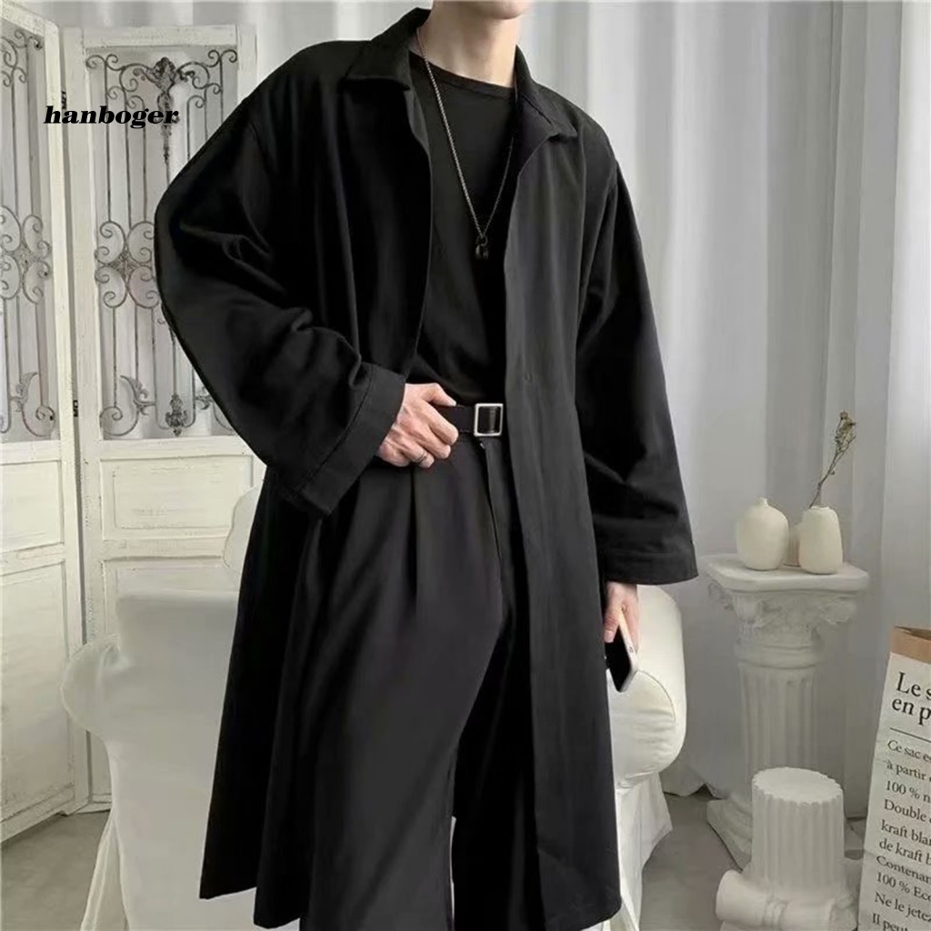 Han Windproof Men Mid-length Coat Men Polyester Trench Coat Stylish and ...