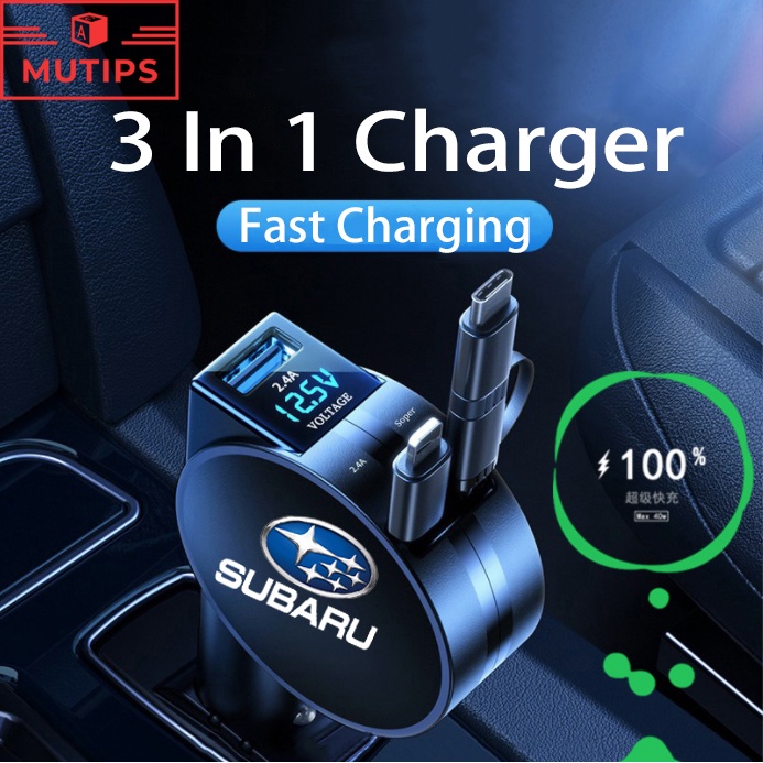 Subaru Car Mobile Phone USB Charger Universal 3 in 1 Extension Cable ...