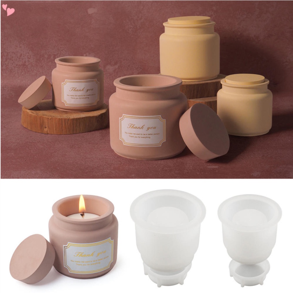 Candle Jar Molds, Silicone Concrete Molds for Candle Holder with Lids, Candles Resin Mold Epoxy