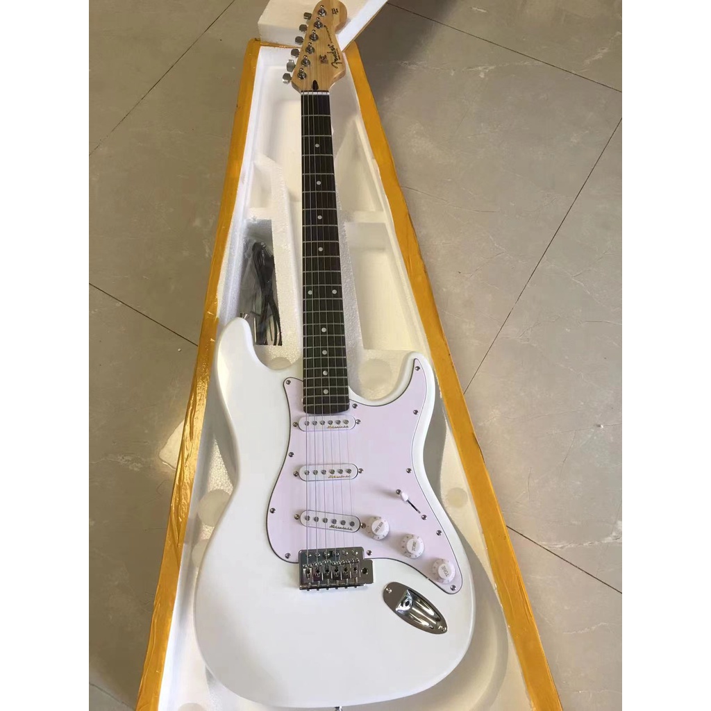 Fender Stratocaster Scalloped Electric Guitar Olympic White, Maple Fingerboard 22 Frets