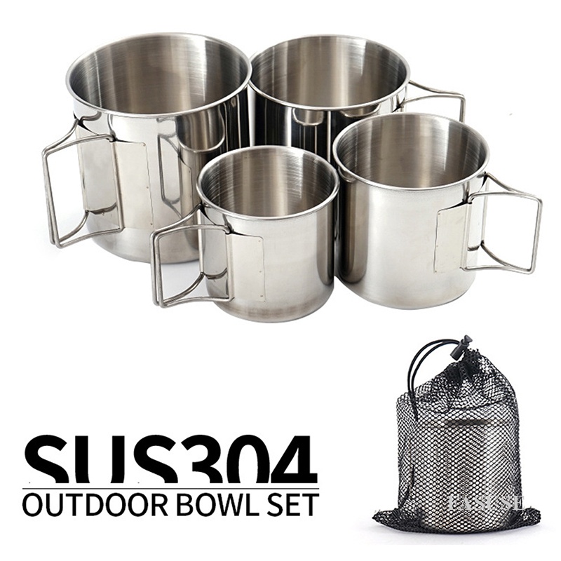FAUSE 4 Piece/Set Stackable Camping Mug Stainless Steel Portable Cups