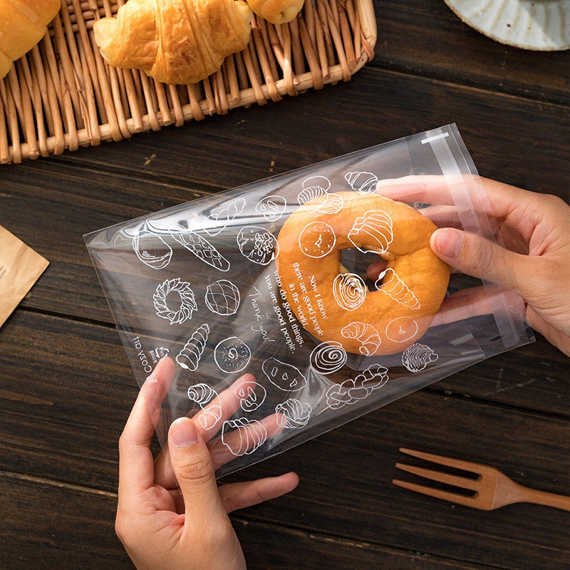 100 PCS Plastic Cookie Packaging Resealable Donut Bread Pastry Bag ...