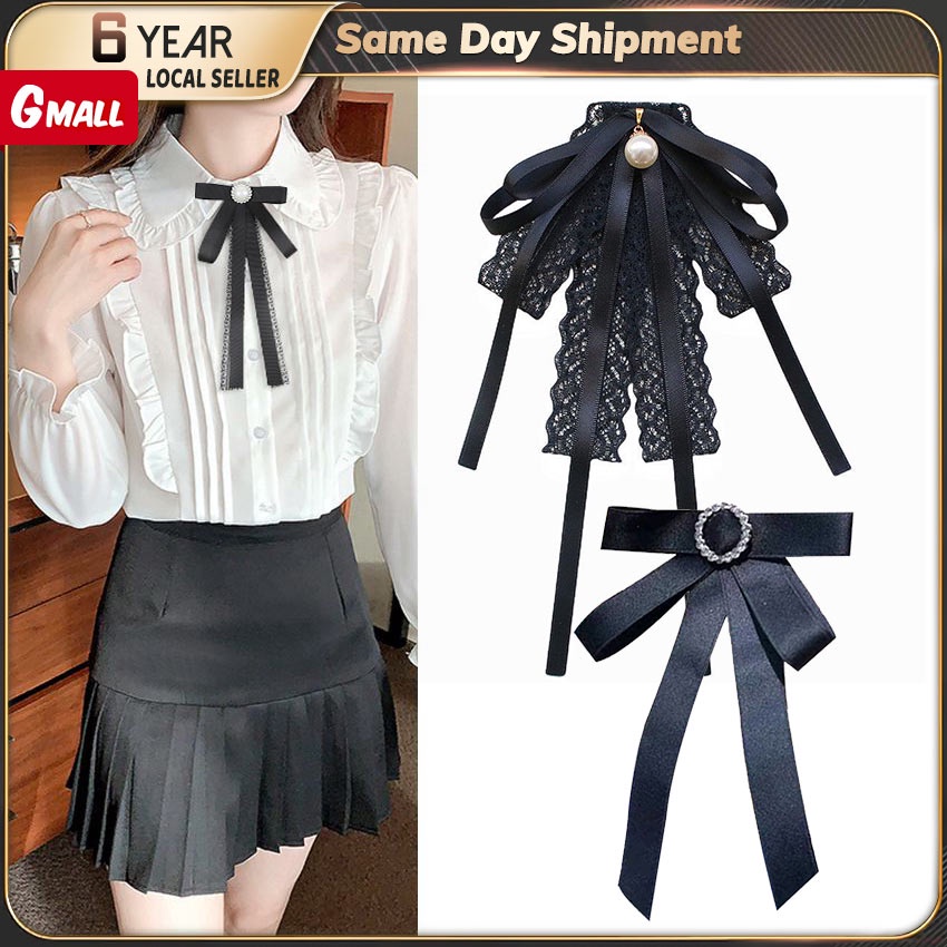 【Fast Delivery】 Korean Black Fabric Lace Bow Brooch for Girl Women ...