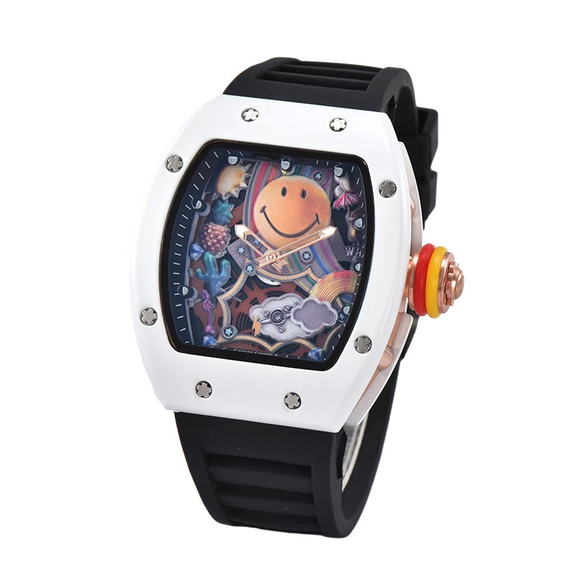 Men Watch Ceramic Smiley Face Trendy Transparent Bottom Fashion