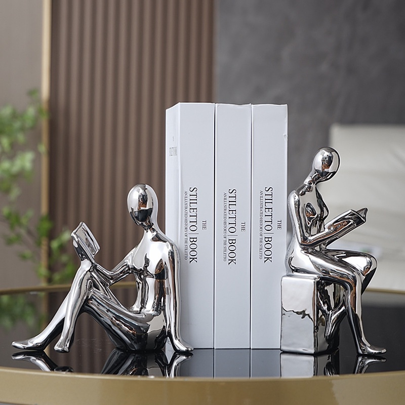 Model Room Decorations Electroplating Silver Character Abstract Bookend ...