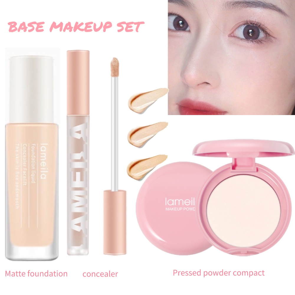 3Pcs Face Base Makeup Set Daily Matte Natural Cosmetics Kit Longwear Full Cover Oil Control