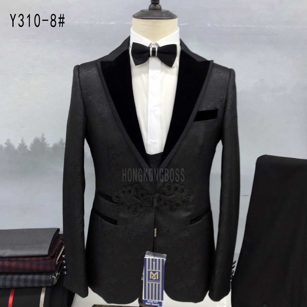 Premium Formal Wear Blazer With Vest And Pants Black Set main image 1